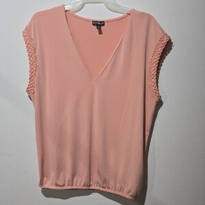 Express Coral Blouse with Crochet Sleeves